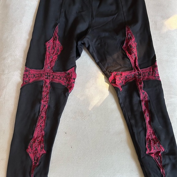Dolls Kill Pants - WIDOW Red Lace Cross Leggings – Size S